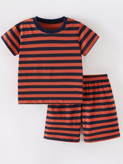 Children's Striped Round Neck Top and Shorts Set - Farnelli