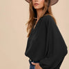 Annie Wear Notched Batwing Sleeve Blouse - Black