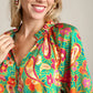 Umgee Satin Paisley Ruffle Neck Button-Up Shirt - Farnelli