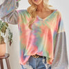 BiBi V Neck Tie Dye French Terry Top with Shiny - PASTEL TIEDYE