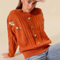 SO ME Embroidered Flower Cable Knitted Sweater - Farnelli