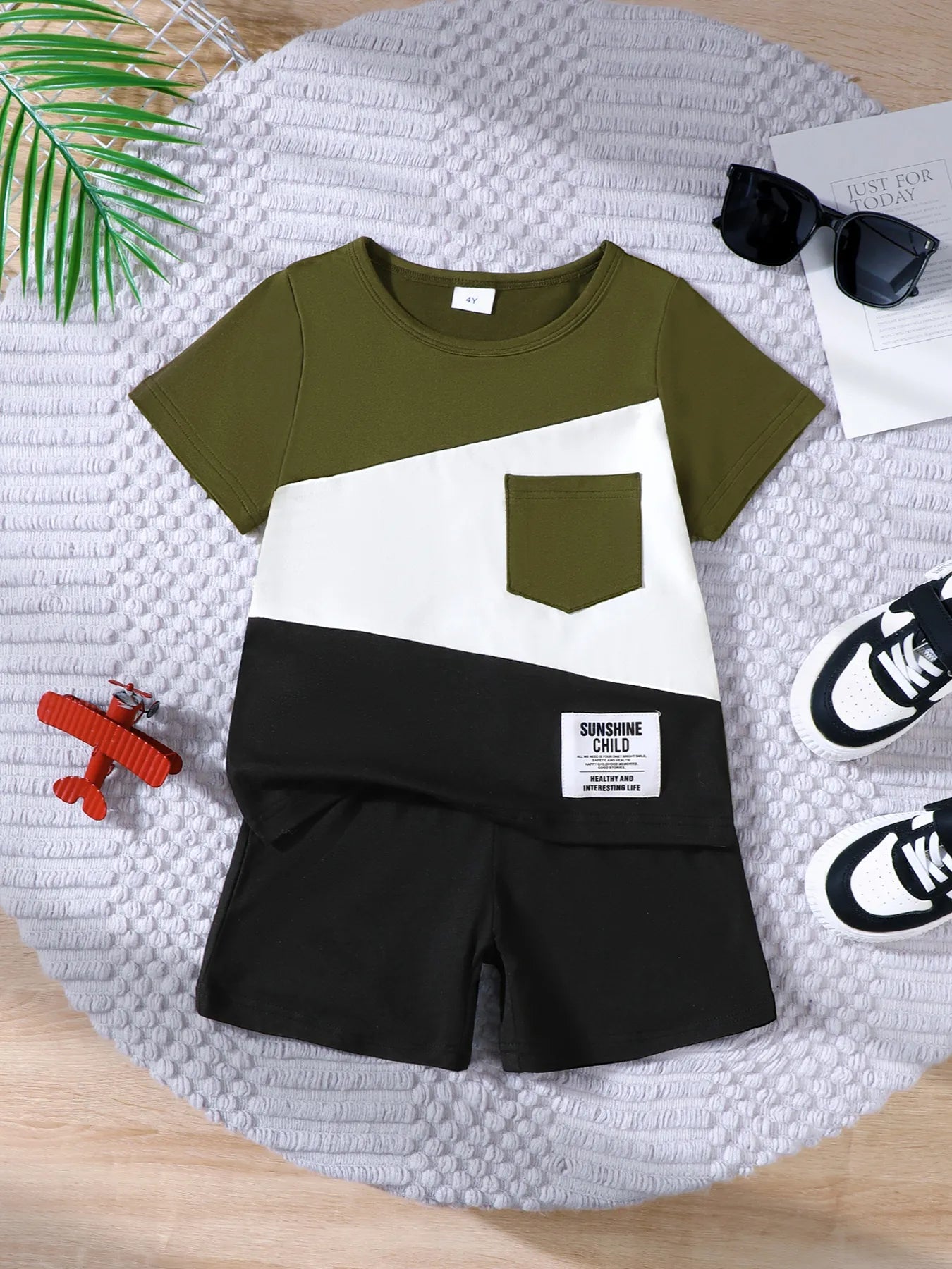Children's Color Block Short Sleeve Top and Shorts Set - Farnelli