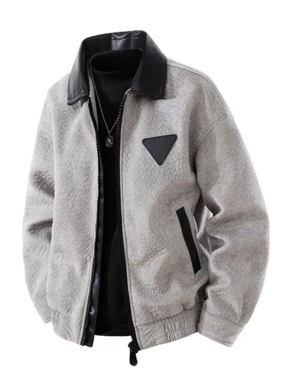 Men's Plus Size Leather Trimmed Zip Up Jacket - Farnelli