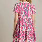 Umgee Full Size Abstract Print Pleat Detail Short Sleeve V-Neck Tiered Dress Plus Size - Farnelli