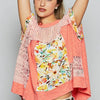 POL Hollow Out Floral Half Sleeve Knit Top - Coral