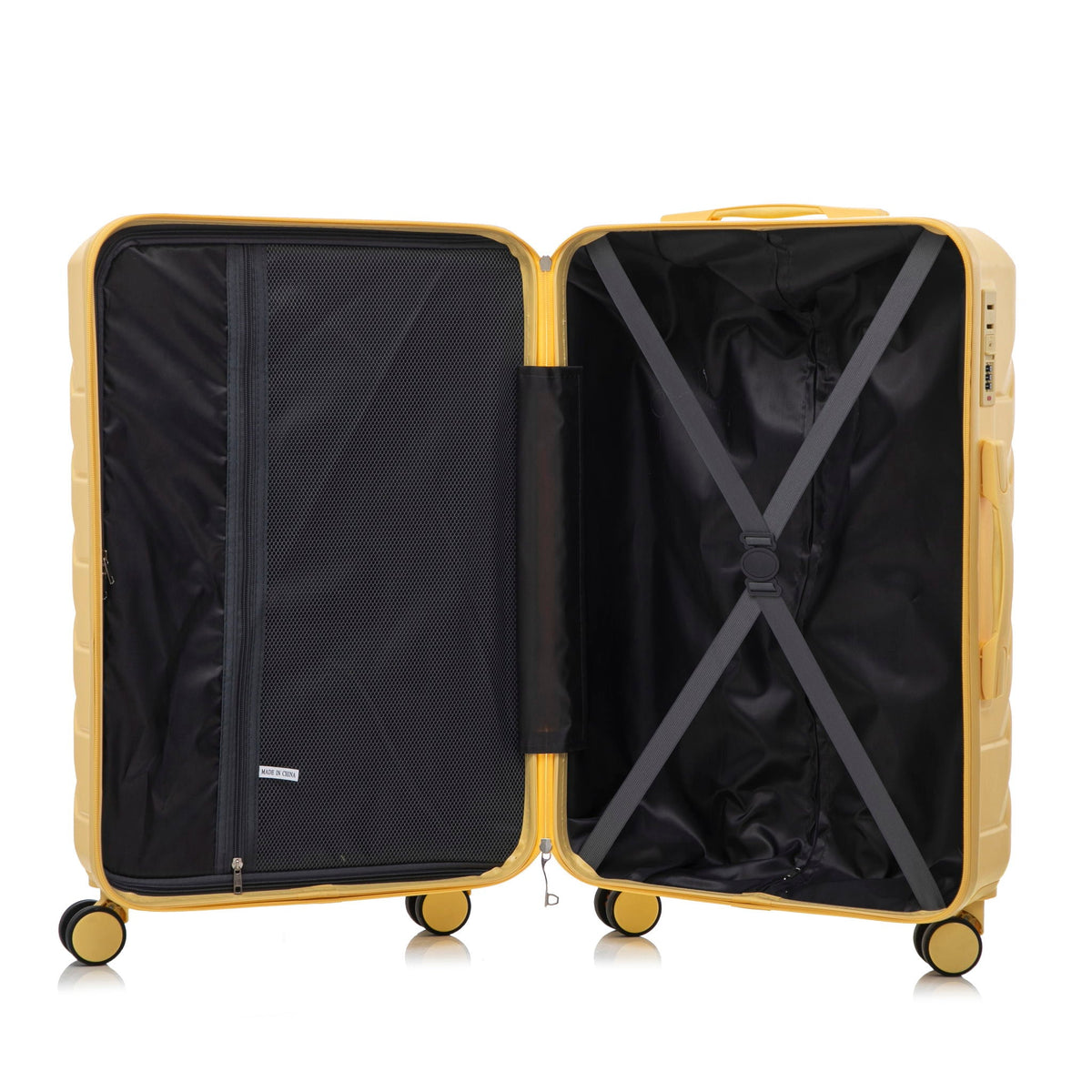 HouseOfZazla 3-piece spinner wheel luggage set with combination locks in assorted sizes