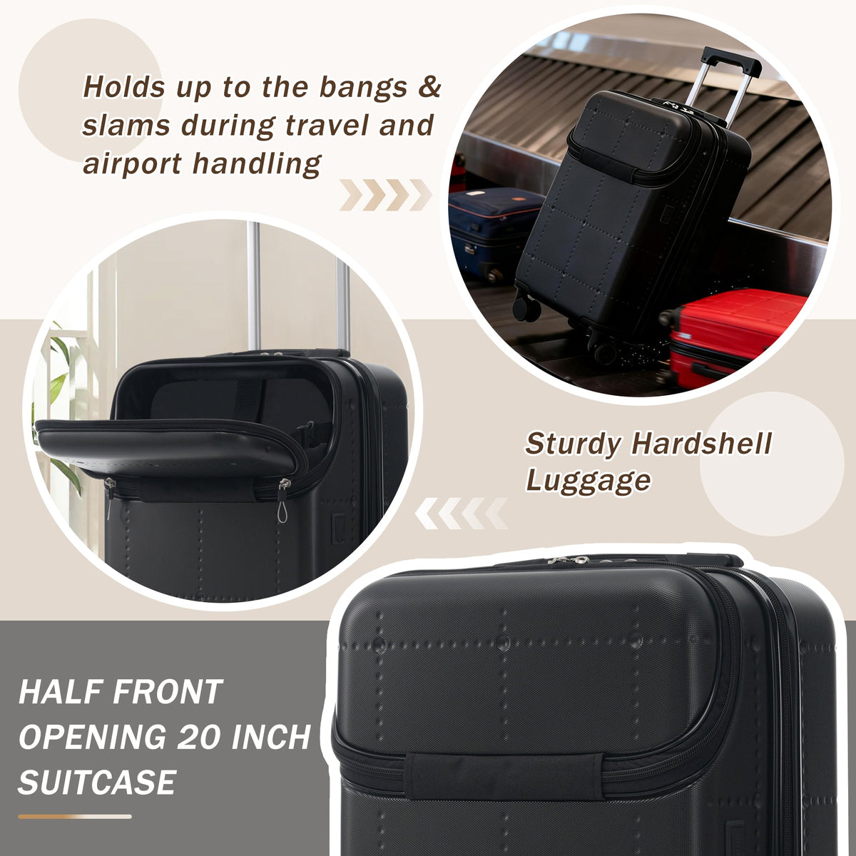 HouseOfZazla 5-piece black hardside luggage set with USB port and TSA lock