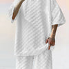 Men's Full Size Checkered Pattern Casual Top and Shorts Two-Piece Set Plus Size - White