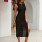 Cutout Openwork Round Neck Sleeveless Cover-Up - Farnelli