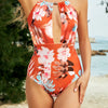 Printed Spaghetti Strap One-Piece Swimwear - Rust