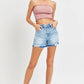 RISEN High Rise Distressed Hem Denim Shorts - Farnelli