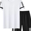 Men's Plus Size Round Neck Short Sleeve Top and Shorts Set - White