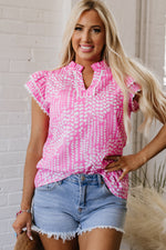 Cynthia Ric Rac Trim Flutter Sleeve Notch V Neck Blouse - Farnelli