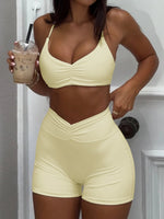 Ruched Sports Bra and High-Waisted Shorts Active Set - Farnelli