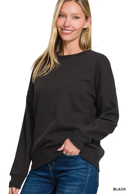 Zenana Full Size Fleece Drop Shoulder Sweatshirt Plus Size - Farnelli