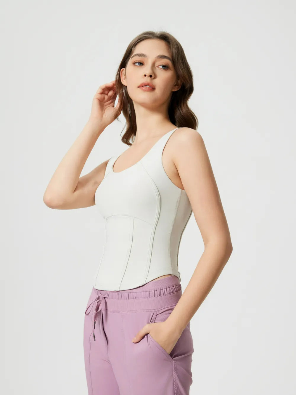 Millennia Round Neck Wide Strap Active Tank with Detachable Chest Pads - Farnelli