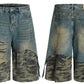 Men's Distressed Camo Patchwork Denim Shorts - Farnelli
