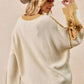 BiBi Cable Knit With Hacci Combo Sweater With Uneven Hem Detail - Farnelli