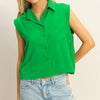HYFVE Buttoned Front Sleeveless Collar Shirt - KELLY GREEN