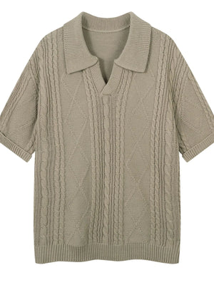 Men's Cable Knit Short Sleeve Knit Polo - Farnelli