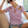 BiBi Rib Knit with Cut Out and Front Twist Detailed Top - LAVENDER