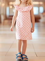 Children's Heart Print Ruffle Trim Dress - Farnelli