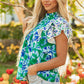 Elsa Floral Lace Trim Ruffle Sleeve Pleated Loose Blouse - Farnelli