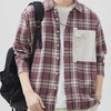 Men's Plus Size Plaid Button Down Shirt with Contrast Pocket - Pink