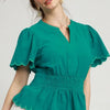 Umgee Scalloped Edge Flutter Sleeve Blouse - Turquoise