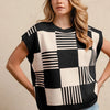BiBi Checker With Stripes Pattern Sleeveless Sweater - BLACK/IVORY
