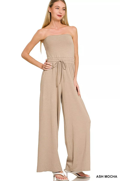 Zenana Tube Top Jumpsuit with Drawstring Waist - Farnelli