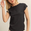 HYFVE Textured Round Neck Cap Sleeve Knit Top - Black