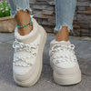 Cozy Plush Lined Lace-Up Platform Winter Boots - White