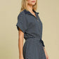 Umgee Full Size Half Zip Striped Romper Plus Size - Farnelli