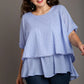 Umgee Full Size Eyelet Layered Short Sleeve Blouse Plus Size - Farnelli