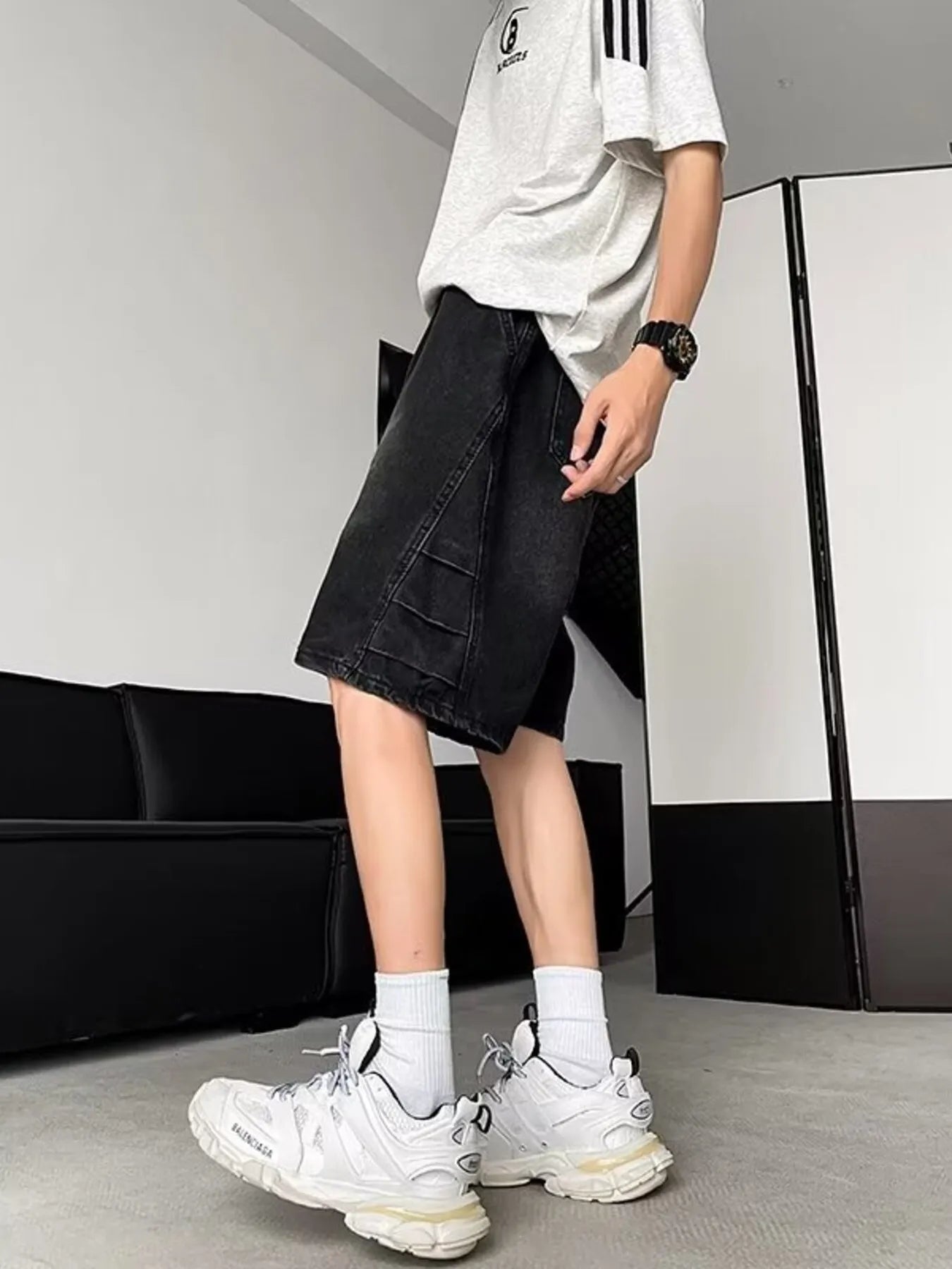 Men's Plus Size Wash Loose Fit Denim Shorts - Farnelli