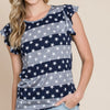 BOMBOM Striped Round Neck Cap Sleeve T-Shirt - Dark Blue