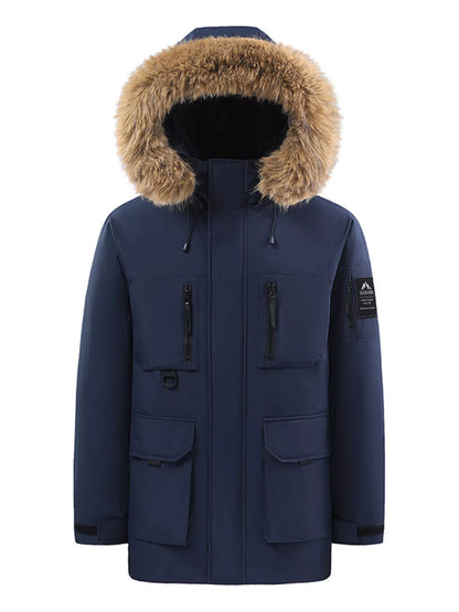 Men's Full Size Fur Hooded Winter Parka Coat Plus Size - Farnelli