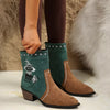 Western Cowboy Boots with Embroidered Design - Green