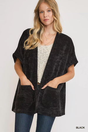 Umgee Open Front Knit Cardigan with Front Pockets - Farnelli