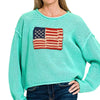 Zenana American Flag Crew Neck Sweater - MINT