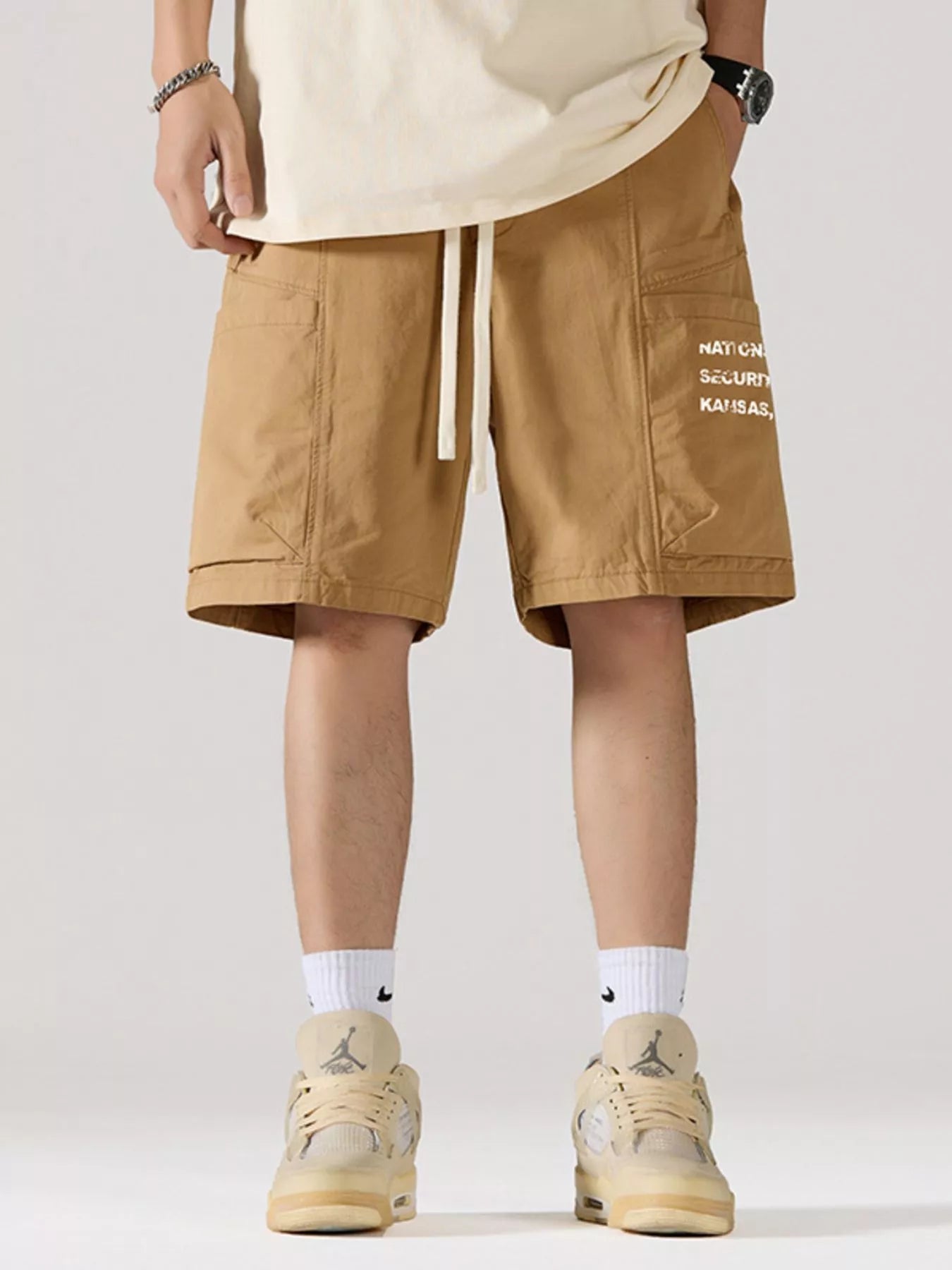 Men's Full Size Casual Cargo Shorts with Drawstring Plus Size - Farnelli