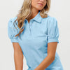 BiBi Short Puff Sleeve Pique Shirt - LT BLUE