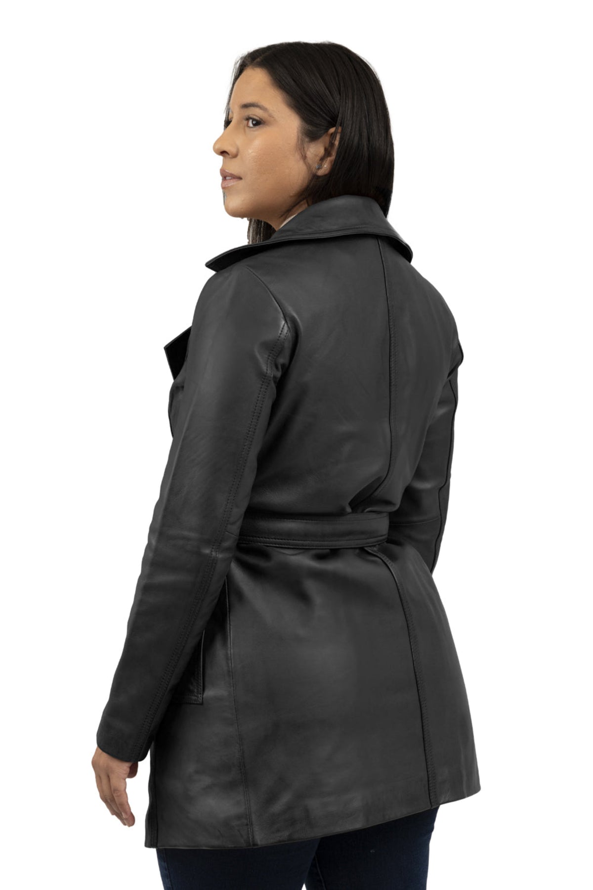 Whet Blu NYC Emma women's lambskin leather trench coat, back view