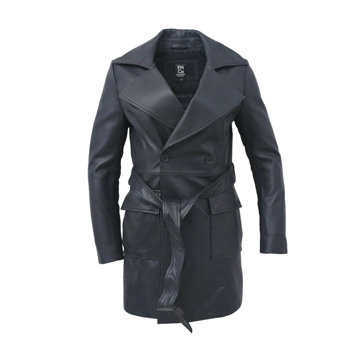 Whet Blu NYC Emma women's lambskin leather trench coat, full-length front view