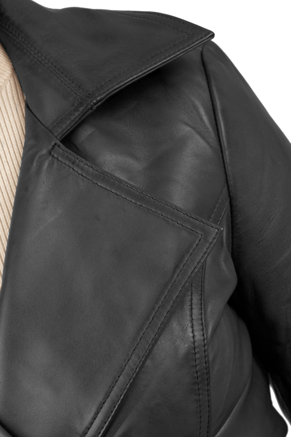 Whet Blu NYC Emma women's lambskin leather trench coat, upper view