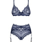 Obsessive Nightly Blue Sheer Bra Thong Garter Belt Set-3