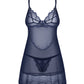Obsessive Nightly Blue Sheer Mesh Chemise Thong Set