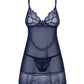 Obsessive Nightly Blue Sheer Mesh Chemise Thong Set