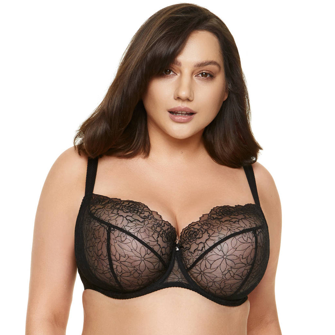 Gorteks Pamela Black Sheer Mesh Balconette Bra SALE-4